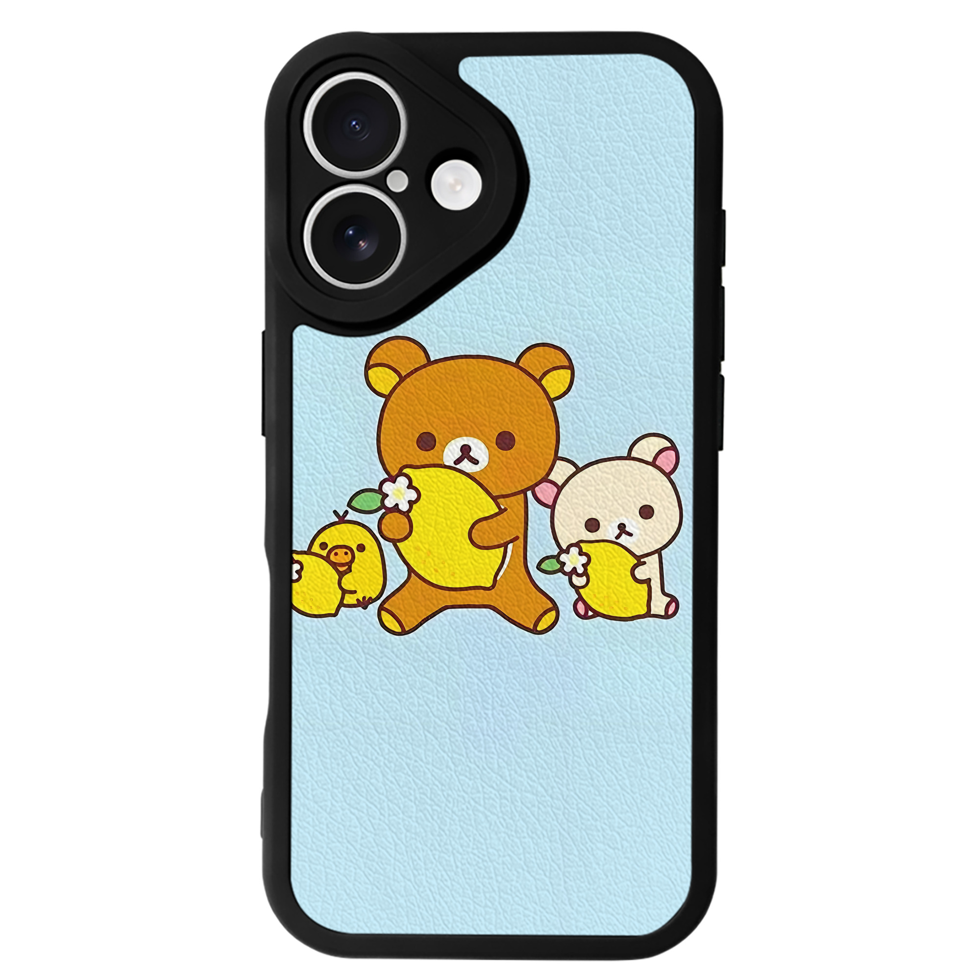 （画像用） リラックマ リラックマ キイロイトリ Rilakkuma Korilakkuma Kiiroitori 【iPhone 16シリーズ対応】シリコンスマホケース（レザー調） 材質：シリコン